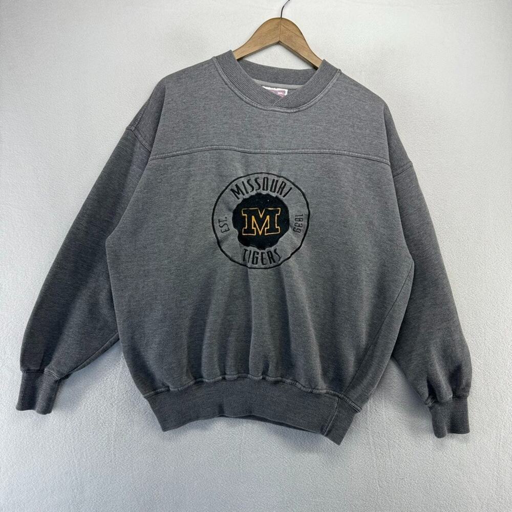 Vintage Missouri Tigers Sweatshirt Mens Large Gray Embroidered Logo Pullover 90s